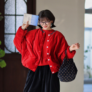 墨黛原品2025秋冬新款红色保暖平绒南瓜95白鸭绒领口拼色羽绒服