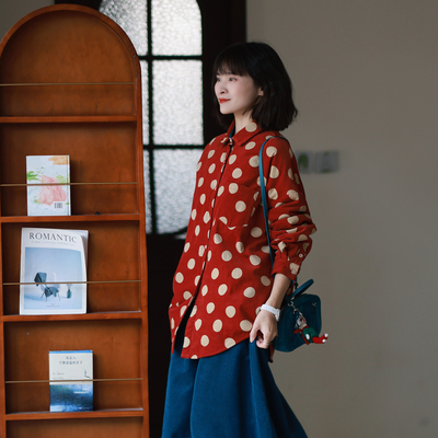 墨黛原品女装冬季新品翻领宽松休闲文艺翻领夹棉灯芯绒棉衬衫外套