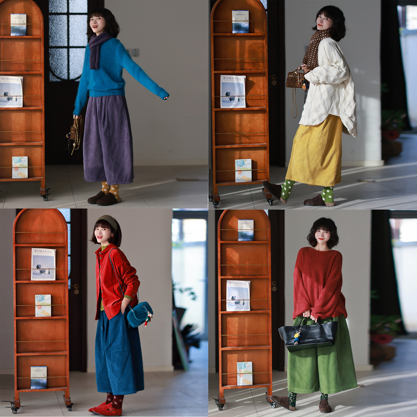 墨黛女装秋冬新品百搭文艺厚实纯棉灯芯绒阔腿裤宽松加绒八分裤