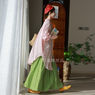 墨黛原品女装 文艺清新稀疏亚麻文艺半身裙长裙 2026早春新品