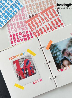 成长手册字母数字英文贴纸ins糖果色数字蓝色粉色可爱创意手账素