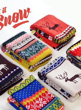 情侣礼物北欧风撞色麋鹿粗棒针手工冬季保暖围巾毛线帽子