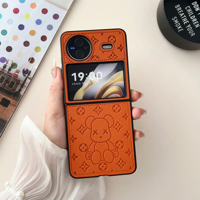潮牌暴力熊时尚适用于vivo X Flip手机壳高档个性vivo xflip折叠硬潮牌翻盖男女情侣防摔上下折叠皮质壳