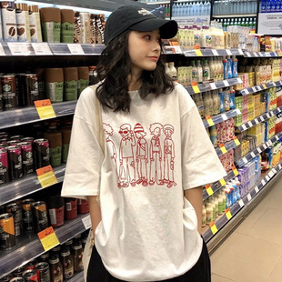 短袖T恤女宽松韩版百搭学生学院风上衣时尚闺蜜装2025夏季新款潮