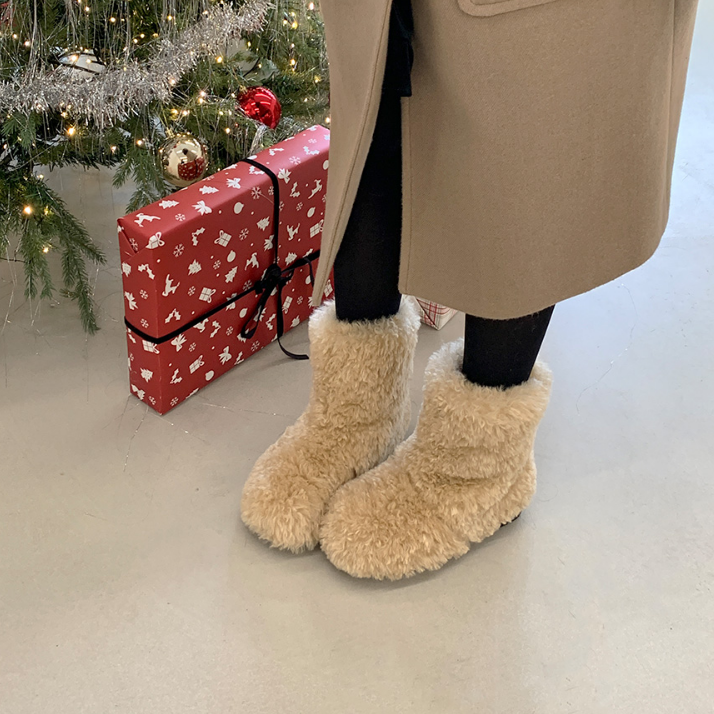 【cuckoo】韩国官网代购 from beginning 冬季卷卷毛保暖短靴