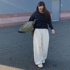 【cuckoo】韩国官网代购mocobling 冬季花朵蝴蝶结休闲裤