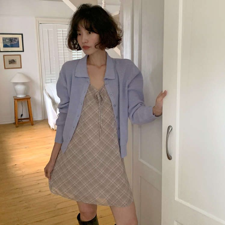 【cuckoo】韩国官网代购 时髦纯色翻领针织开衫 from beginning