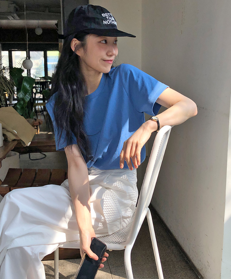 【cuckoo】韩国官网代购 韩系蓝色圆领短袖T恤 from beginning