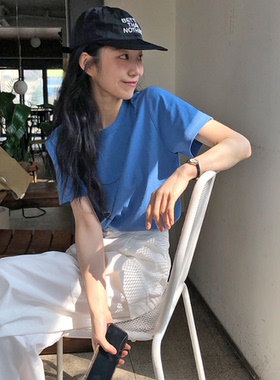 【cuckoo】韩国官网代购 韩系蓝色圆领短袖T恤 from beginning