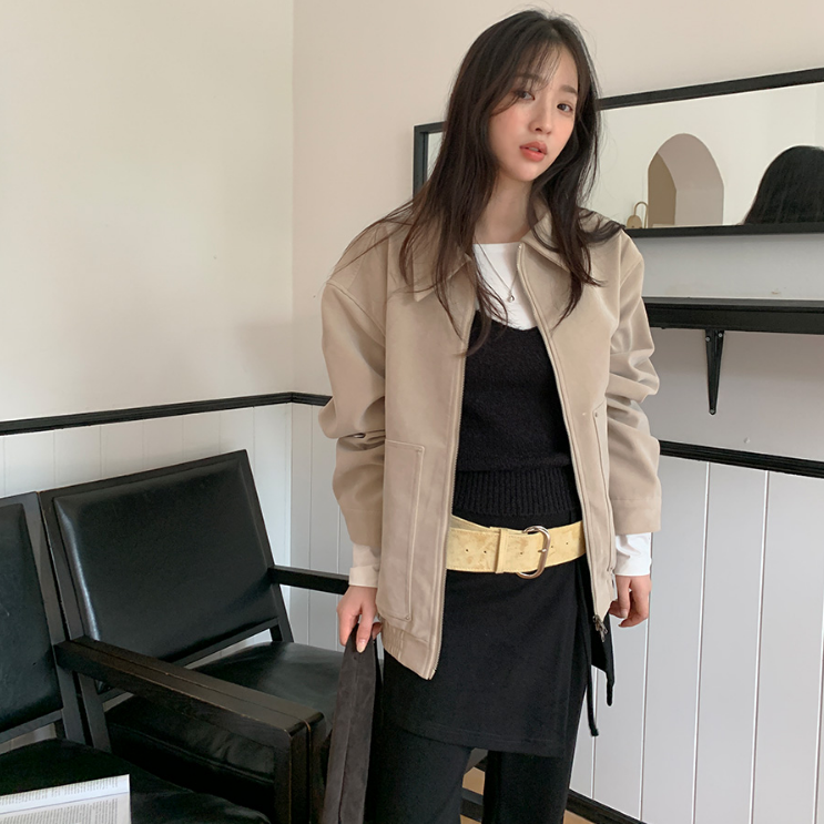 【cuckoo】韩国官网代购 翻领束口下摆绒面外套 from beginning