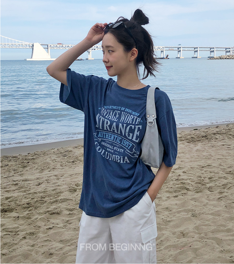 【cuckoo】韩国官网代购 宽松韩范印花短袖T恤 from beginning