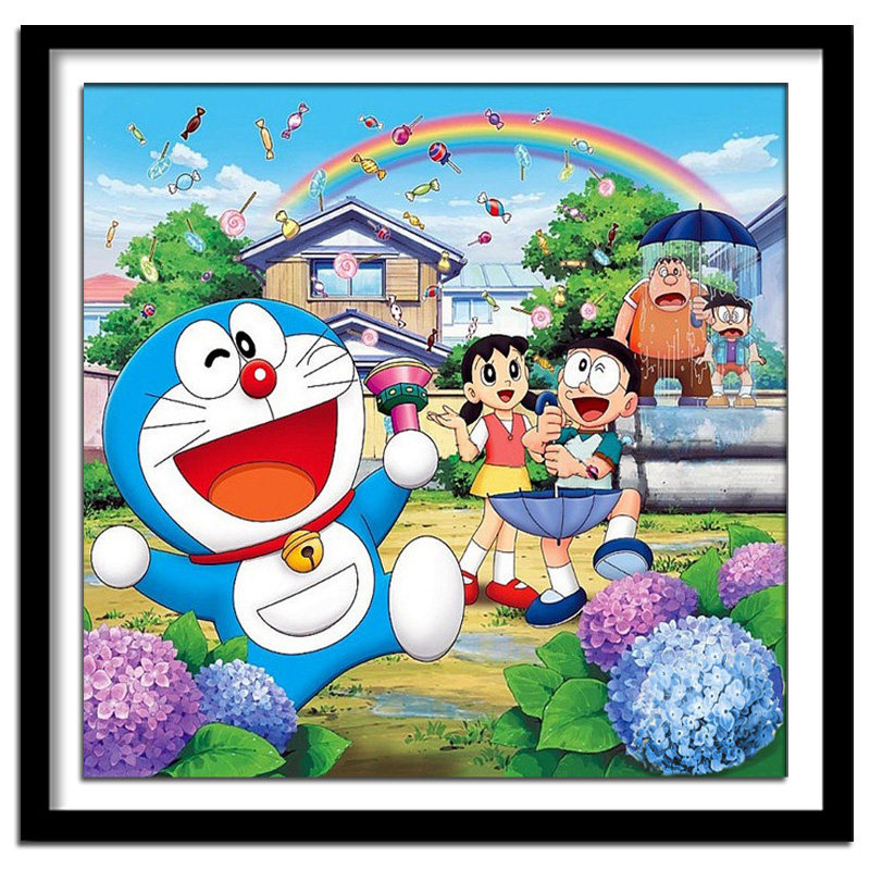 5d机器猫钻石画满钻新款哆啦a梦全家福叮当猫砖点钻十字绣大尺寸