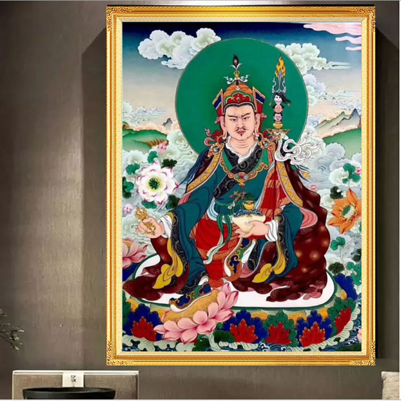 莲花生大士钻石画中堂满钻十字绣