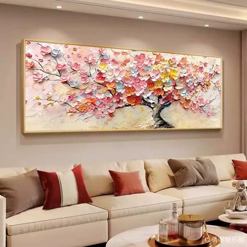5d粉色樱花树钻石画2026新款卧室立体艺术感满粘贴钻十字绣浪漫风