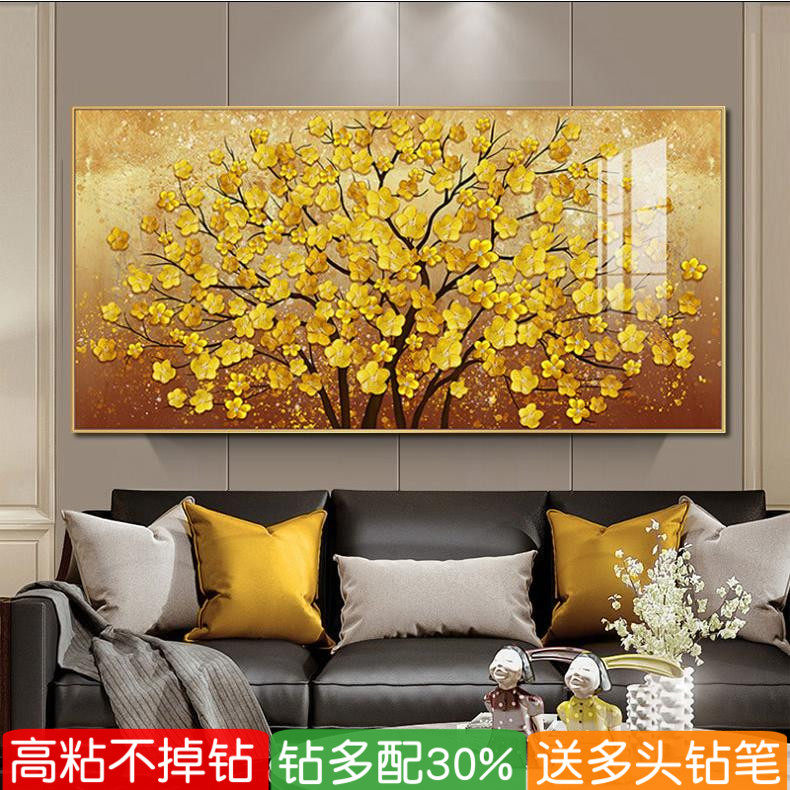 5d发财树钻石画2026新款高级感摇钱树餐厅满粘钻十字绣客厅贴钻画