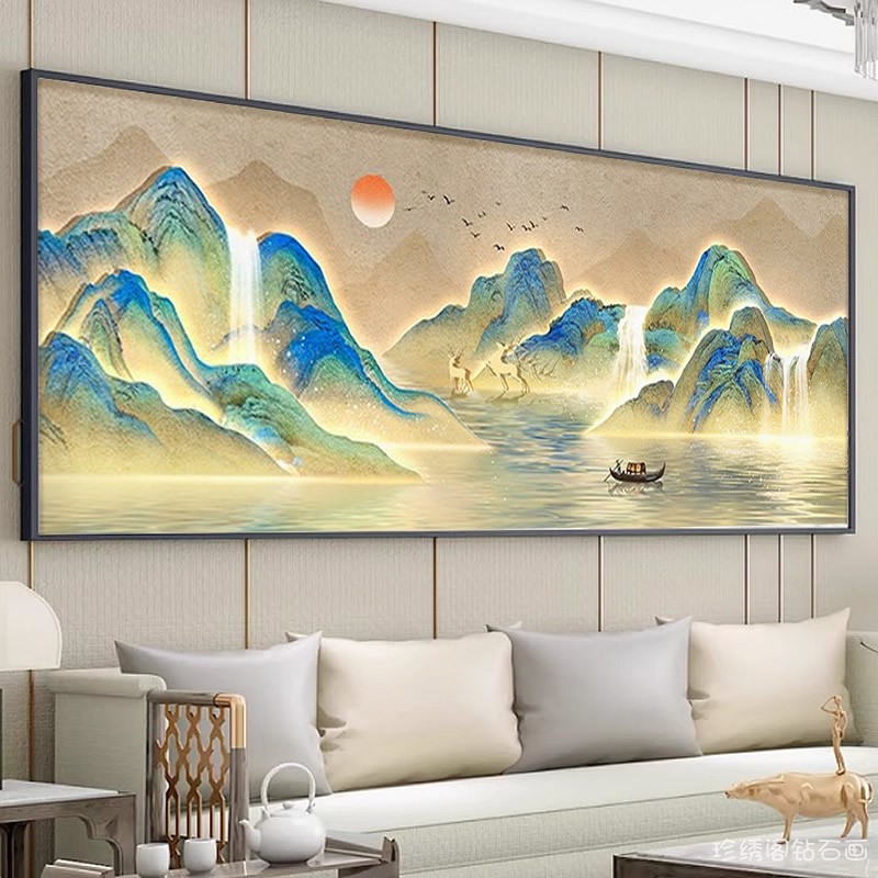 千里江山图钻石画2026新款高级感大尺寸客厅山水点贴钻十字绣满钻图片