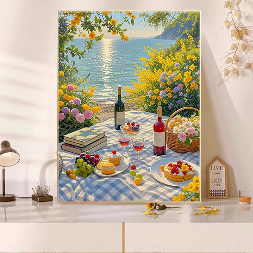 2026年新款钻石画方钻欧美式餐厅野餐贴满钻十字绣饭厅美食砖石画