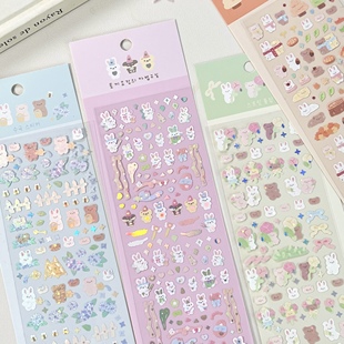韩系ins超大张精灵小兔花朵小熊咕卡贴纸可爱烫银闪diy手帐装饰贴