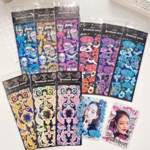 国产复古暗黑骷髅翅膀扑克牌原创咕卡贴纸怪诞乐园万圣节手帐素材