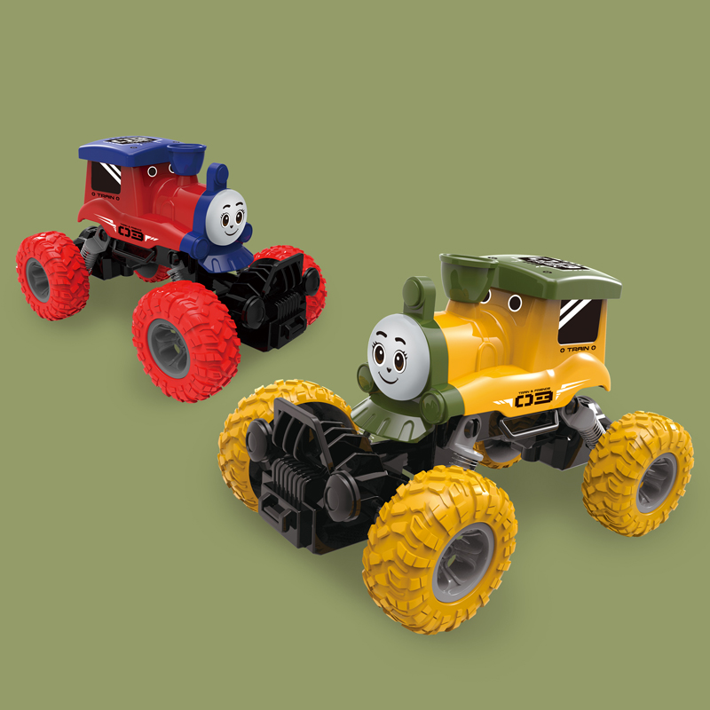 仿真回力大脚卡通火车头笑脸表情攀爬车越野火车儿童玩具生日礼物