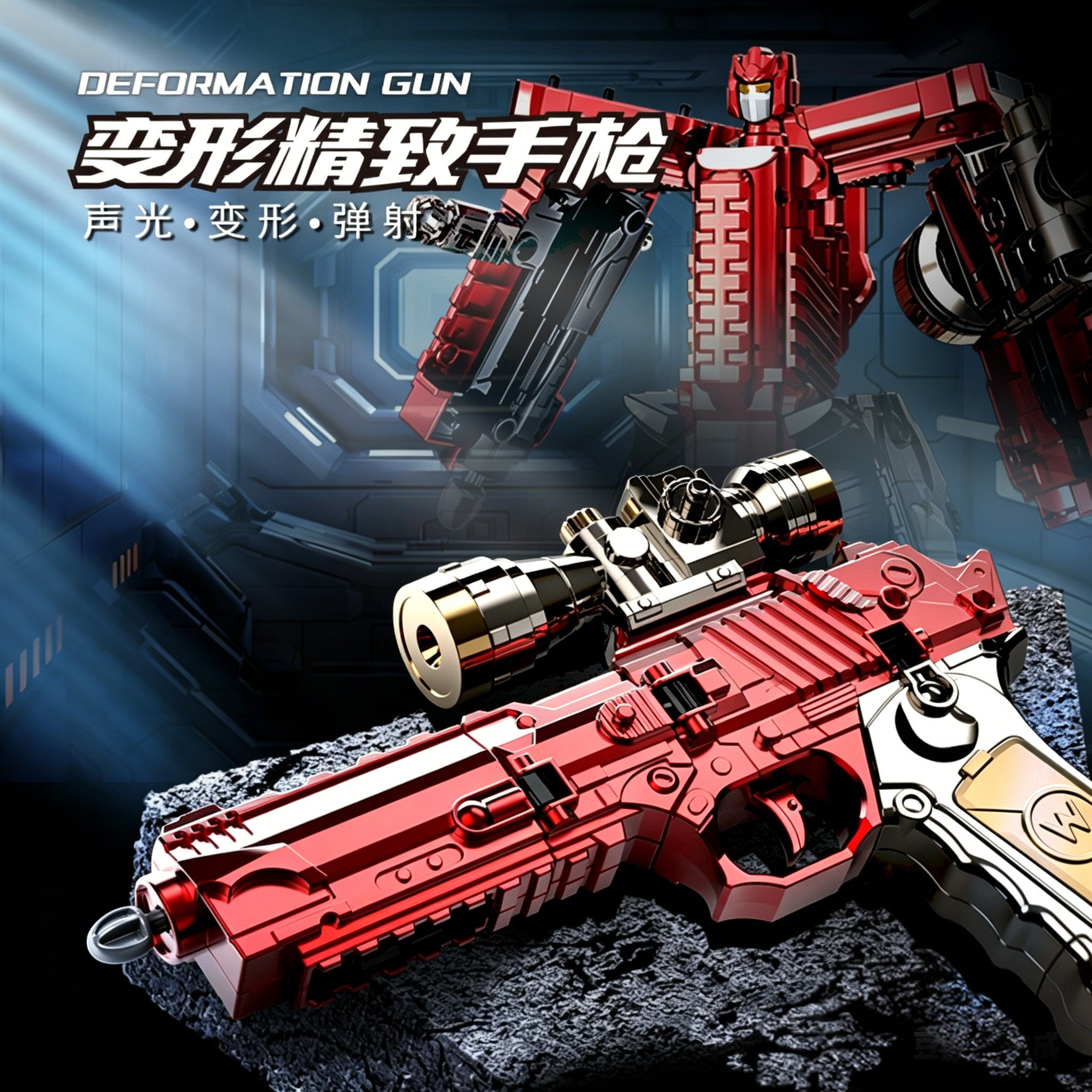 创意仿真变形机器人声光手枪灯光音乐弹射子弹儿童玩具礼物