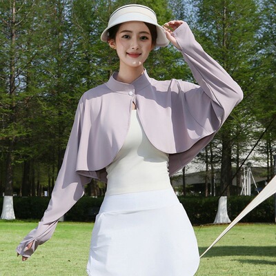 冰丝防晒披肩女2026夏季新款冰丝开衫透气上衣短款仿锦纶防晒服
