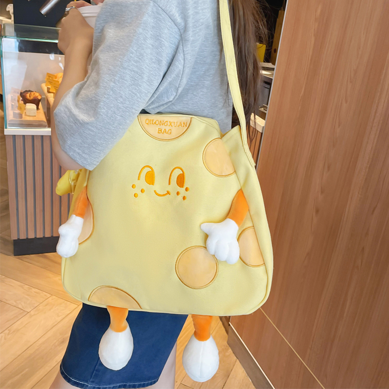 韩国ins可爱奶酪帆布手提包包日系少女托特包学生上课补习拎书袋