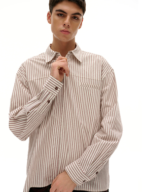 TMOR春夏新款双色条纹宽松简约cleanfit通勤长袖衬衫