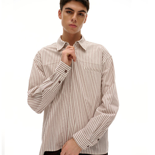 TMOR春夏新款双色条纹宽松简约cleanfit通勤复古长袖衬衫