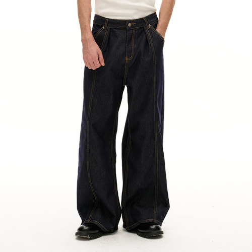 TMOR春夏新款复古时髦慵懒水洗廓形百搭重工男女同款牛仔裤