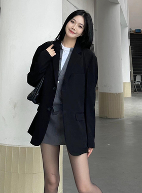 2025年春秋新款黑色西装外套女小个子韩版休闲高级感气质西服上衣