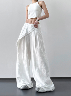 2025春季新款设计感高腰直筒休闲裤女白色显瘦宽松百搭垂感阔腿裤