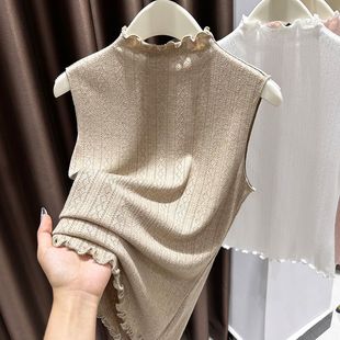 背心女裝胖mm半高领百搭木耳毛衣内搭打底衫 大码 镂空假衣领子无袖