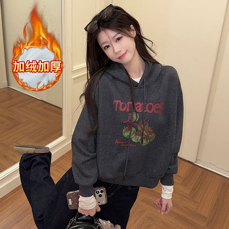 时尚洋气秋冬宽松休闲套头连帽衫