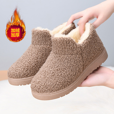冬季加绒新款女棉鞋软底舒适毛毛鞋休闲时尚雪地靴加厚保暖妈妈鞋