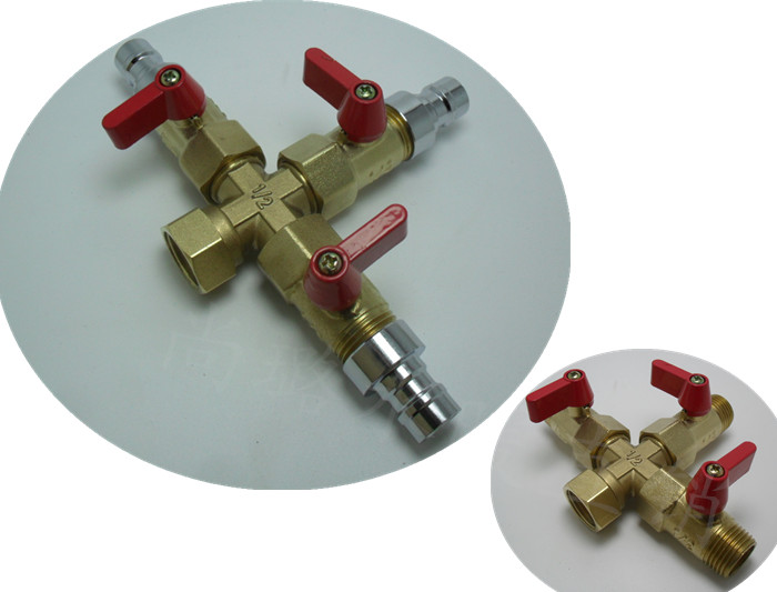 4分铜内外丝活接四通3咀