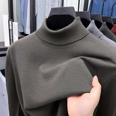 2025秋冬新款男士可翻高领针织羊毛衫纯色桑蚕丝薄款打底衫毛衣潮