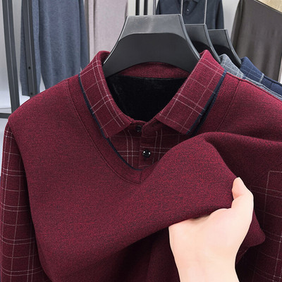 中老年爸爸冬装本命年假两件加绒加厚红色毛衣男款商务羊毛打底衫
