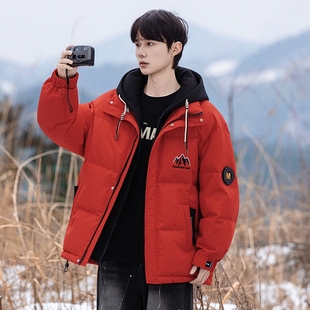 冬季新款羽绒服男孩潮牌帅气青少年初中高中学生加厚假两件外套