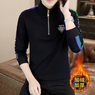 半拉链卫衣男士秋冬季新款潮牌休闲立领加绒加厚T恤欧货高端上衣