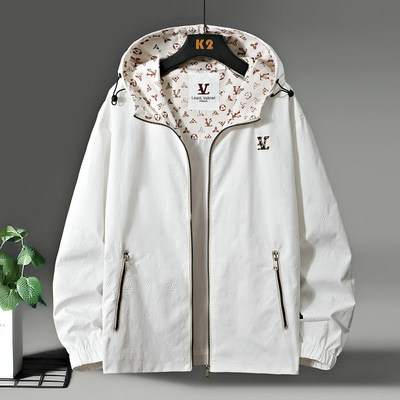 欧洲站潮牌连帽夹克男士春秋季新款时尚休闲高档痞帅压花外套上衣