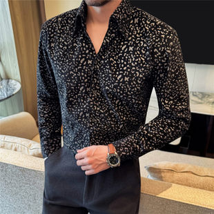 2026新款丝绒厚款亲肤柔软花衬衫男士休闲灯芯绒高级感印花衬衣