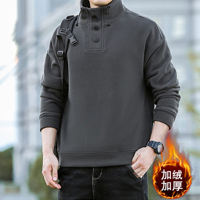 半高领卫衣男士爆款2025秋冬季新款加绒加厚摇粒绒冬季宽松体恤衫