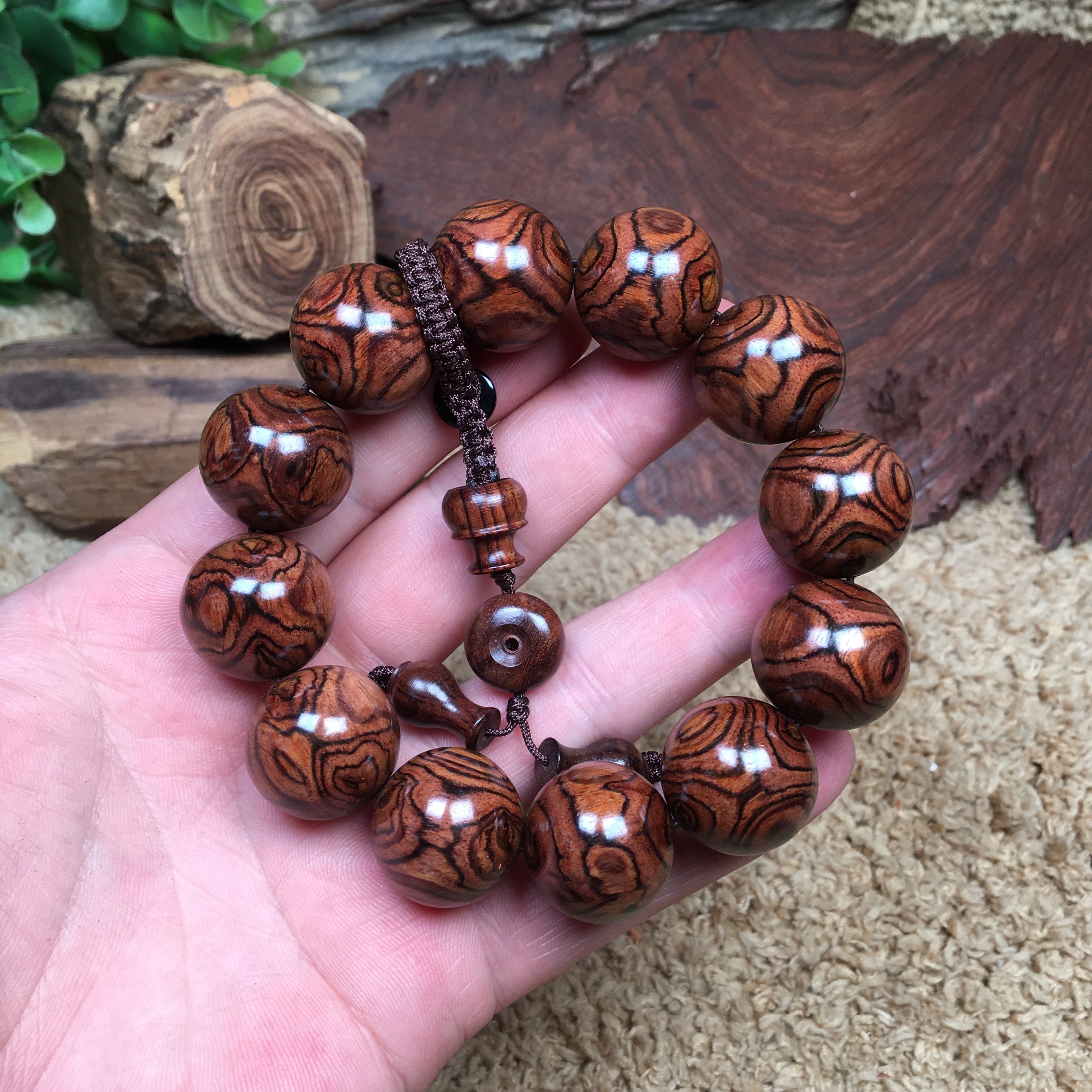 一物一拍正宗海南黄花梨手串2.0老料紫油梨鬼脸对眼野料文玩佛珠