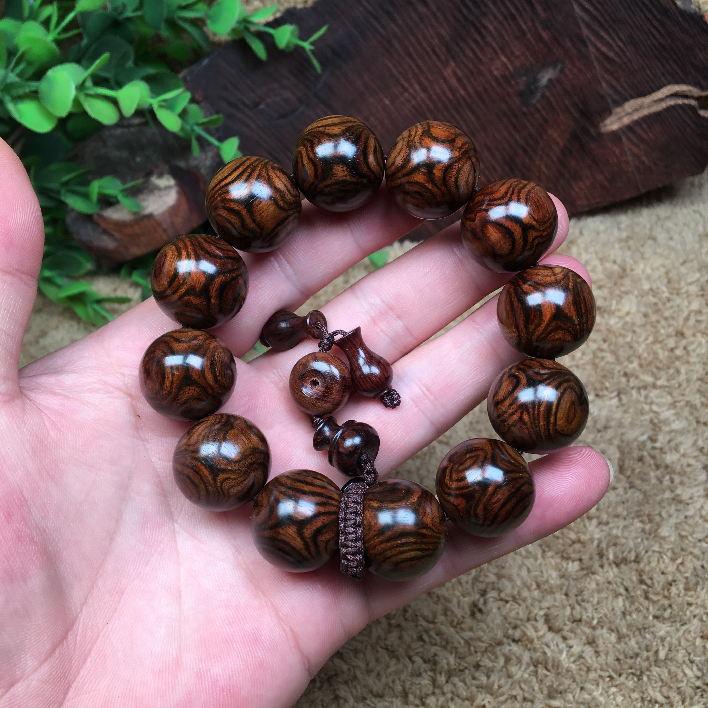 一物一拍精品海南黄花梨老料紫油梨男款手串对眼鬼脸2.0文玩收藏