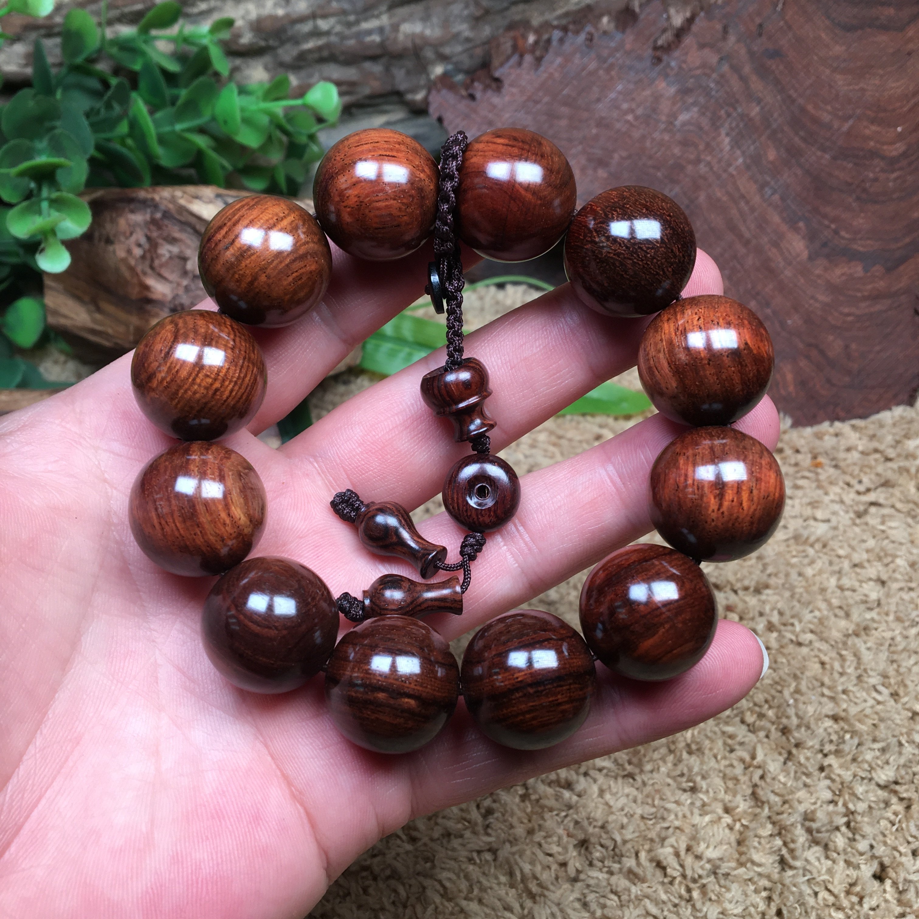 一物一拍正宗海南黄花梨油梨老料2.0虎皮纹顺纹佛珠男款手串文玩