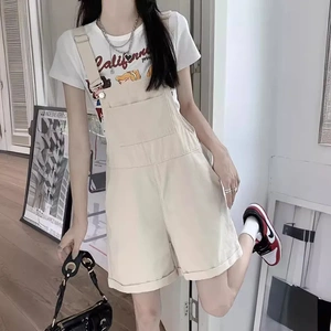 牛仔背带裤女夏季薄款新款大码胖mm减龄显瘦休闲阔腿五分短裤