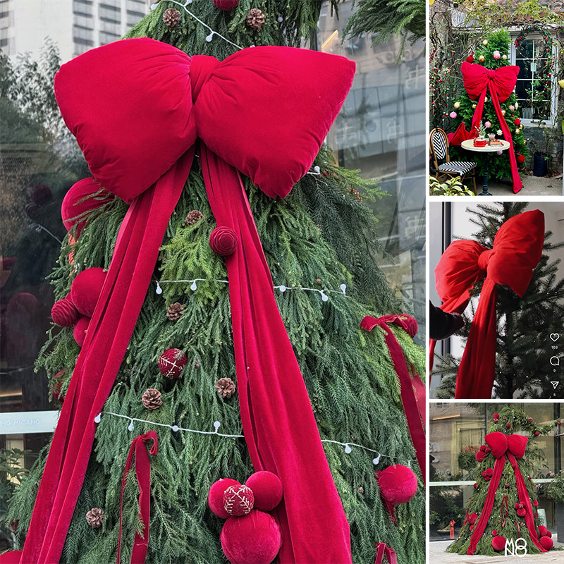 拖尾圣诞节冬日蝴蝶结红装饰橱窗打卡拍照道具装饰活动网红布置