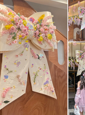 樱花亮片蝴蝶结巨型店铺打卡点置景咖啡厅橱窗拍照道具活动置背景