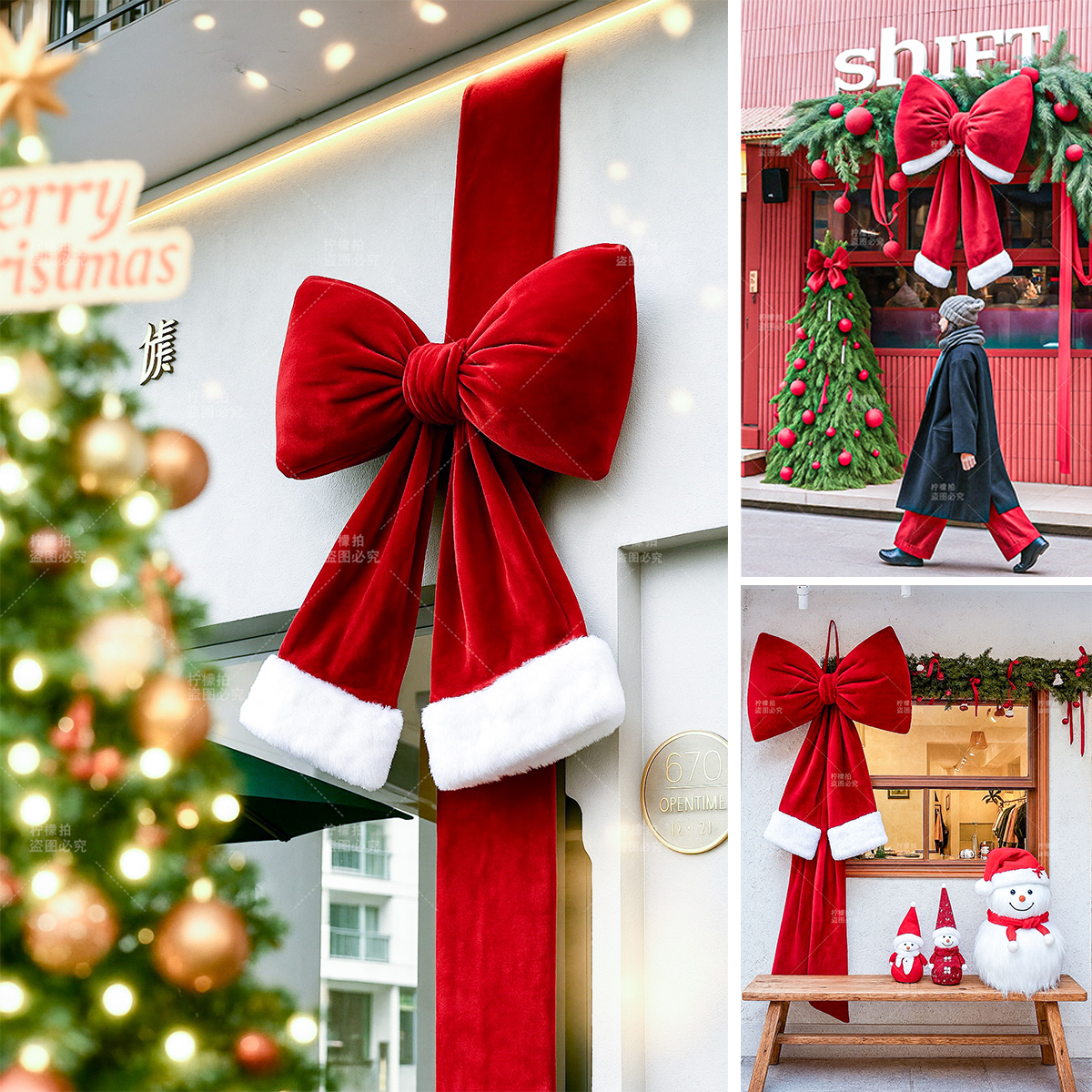 圣诞节日大型蝴蝶结红色网红布置景打卡店铺景区拍照道具摆件装饰